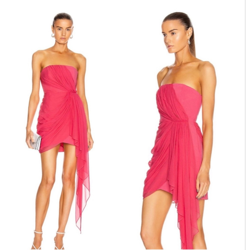 Cinq à Sept Yuki Pink Strapless Ruched Mini Dress Size 0